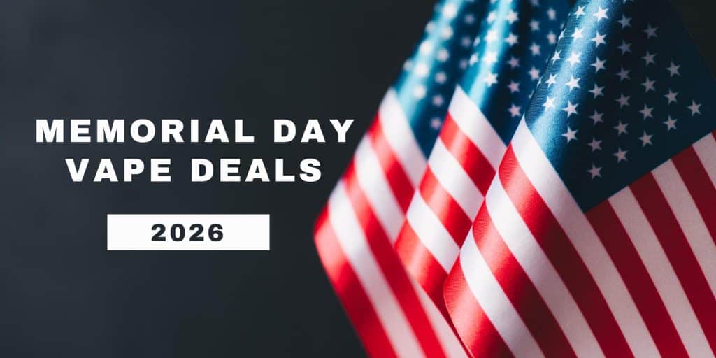 Memorial day 2026 vape deals featuring discounts on popular e-cigarettes and vaping accessories, perfect for vapers looking for savings during the holiday sale.