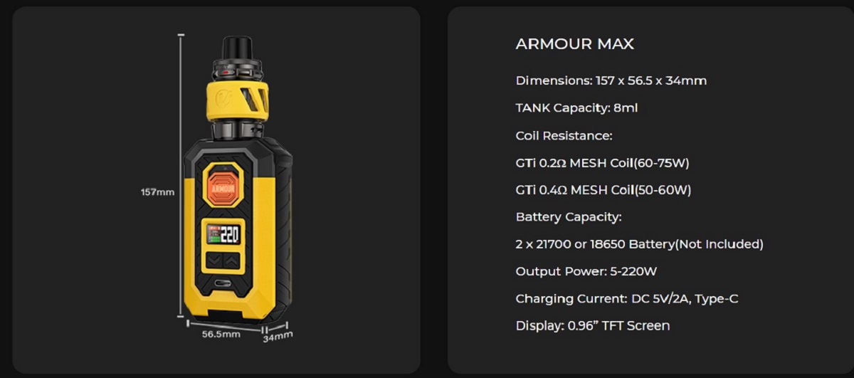 Vaporesso armour max kit vaporesso armour max mod $36. 99 | 220w kit $51. 99