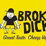 Logo of broke dick, a popular vape brand known for great taste and affordable prices, featuring a cartoon character with a mustache, hat, and casual attire.