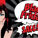 Red-haired surprised woman promoting black friday vape deals and discounts.
